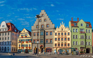 Historic houses on Arnulf Square in Regensburg, Germany